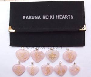 Karuna Reiki-Juego de colgantes de cuarzo rosa, piedras de reiki grabadas al por mayor - Product Image 2