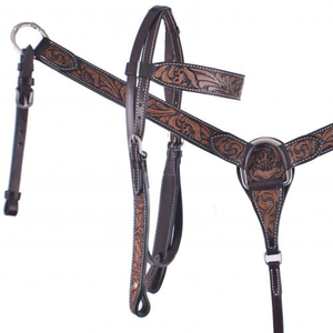 Y&Z Juego de Cabezada, Collarín y Riendas de Cuero Genuino de Alta Calidad Premium, Conjunto de Aperos para Montura Western, Precio al por Mayor para Caballos - Product Image 1