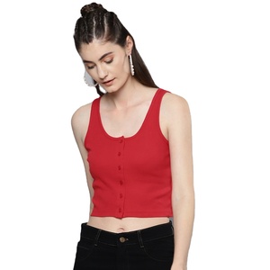 Débardeur court tricoté OEM pour femme, style européen et américain, couleur unie, sportif, décontracté, coupe ajustée, à manches courtes, type racerback - Product Image 1