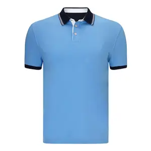 블랙 스트라이프 늑골이있는 발신자 골프 폴로 새로운 디자인 T 셔츠 주름 무료 스포츠 남성 폴로 T 셔츠 하늘색 단색