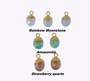 Colgante con abalorio ovalado facetado de gema, accesorio de oro galvanizado, pequeño - Product Image 3