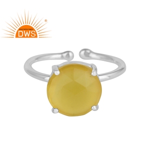 ใหม่สีเหลือง Chalcedony พลอยผู้ผลิตเครื่องประดับ925เงินสเตอร์ลิงปรับง่ามชุดค็อกเทลแหวนเครื่องประดับผู้ผลิต - Product Image 1