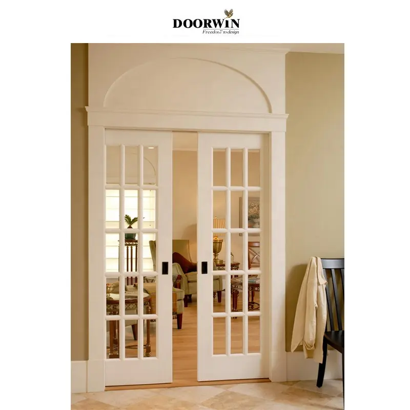 Doorwin vente en gros, fabricant chinois, Double porte intérieure en bois massif, porte coulissante en verre avec grille, portes intérieures modernes