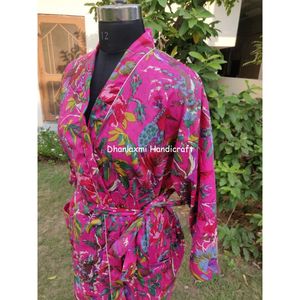 Femme Rose Oiseaux Floral Main Bloc Imprimer Hippie Bohème Maxi Longue Robe Robe Kimono pour Été Printemps-Vente en Gros Nuisette - Product Image 4