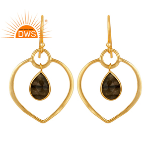 Boucles d'oreilles pendantes en forme de cœur en argent 925 plaqué or 14 carats, vente en gros, boucles d'oreilles en pierre de labradorite, bijoux, collection classique - Product Image 1