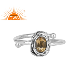 Oval Cut Yellow Citrine Natural Gemstone Wrapped <b>Adjustable</b> <b>Ring</b> 925 <b>Sterling</b> <b>Silver</b> Oxidized <b>Ring</b> Wholesaler Jewelry - Product Image 1
