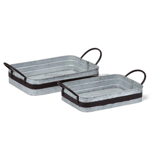 ถาดเสิร์ฟโลหะชุบสังกะสีแบบโบราณทำด้วยมือพร้อมที่จับ - Product Image 1