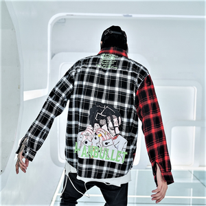 Saadat เสื้อสักหลาดพิมพ์ลายผ้าตาหมากรุก,เสื้อแขนยาวแฟชั่นแนวสปอร์ตสำหรับผู้ชาย - Product Image 2