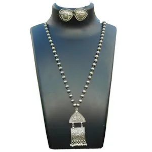 Son tasarımcı batı el yapımı tribal gümüş benzer görünüm pirinç zincir kolye ile kolye seti kadın ve kız