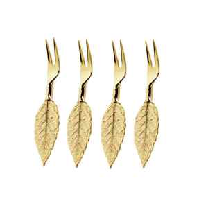 Vente chaude Inoxydable Couverts En Forme De Feuille Conception En Métal Fromage Ensemble avec Manche En Bois Doré Fini pour Cuisine Usage Mariages - Product Image 2