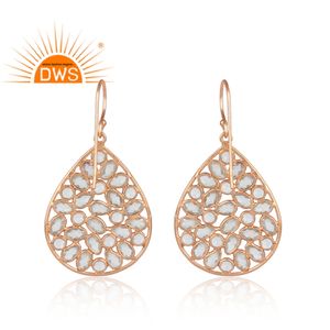 White Zircon Gemstone Rose Gold Plated <b>Dangle</b> <b>Earrings</b> Supplier 925 <b>Silver</b> Designer <b>Earrings</b> Jewelry Manufacturer - Product Image 3
