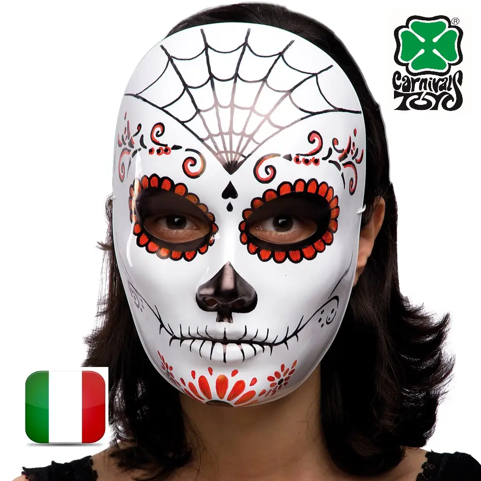 Made in Italy Party masks plastic Halloween and party face mask with decorations Full face mask with design Mexican Skull
