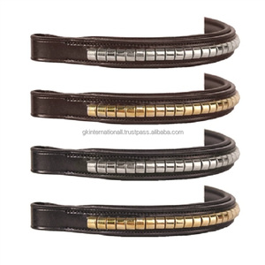 Banda de cuero para cejas de caballo, cadena de cuero de canal vacío, cosido completo, incrustado con cadena plateada o dorada, todos los tamaños personalizados disponibles - Product Image 1
