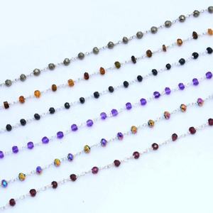 Piedra lunar del arco iris de plata alambre envuelto Rosario Cadena de - Product Image 2