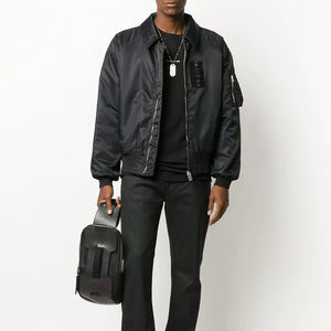 Blouson aviateur noir coupe ajustée pour homme avec col montant, manches longues, fermeture éclair, respirant pour la saison hivernale - Product Image 4