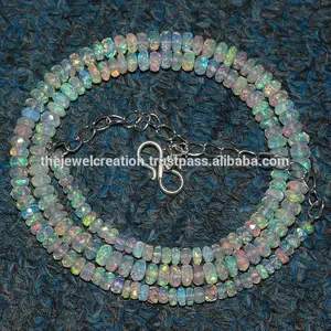天然白色埃塞俄比亚蛋白石刻面龙德尔珠子项链从宝石批发商购买在线供应商最佳经销商