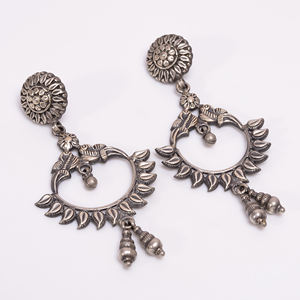 Boucles d'oreilles en argent sterling 925 de créateur indien ethnique fait à la main bijoux fins traditionnels unisexe plaqué noir mode Vintage - Product Image 2