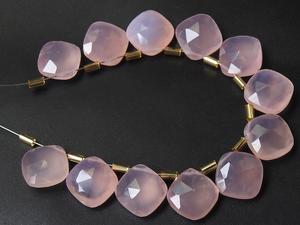 Cojines facetados de Calcedonia Rosa 12X12MM par joyería de piedra de cuarzo gota de lágrima Briolette forma cuadrada cuenta al por mayor - Product Image 2