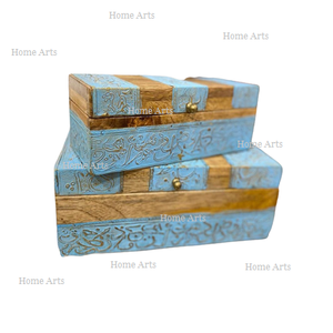 Juego de 2 cajas de joyería y cosméticos de diferentes tamaños Caja de almacenamiento de joyería de madera de diseño atractivo a precio competitivo - Product Image 1