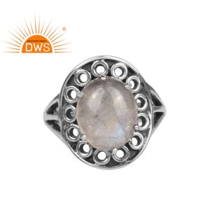 Anillo de piedras preciosas ovaladas de arcoíris Natural, joyería de plata de ley oxidada, joyería al por mayor - Product Image 1