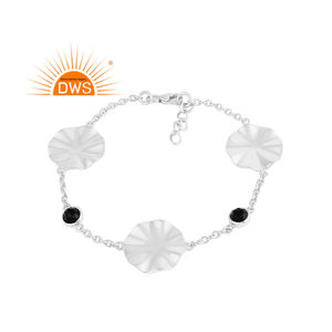 Wavy Disc Design 925 Silver Chain Link <b>Bracelet</b> Supplier Black Onyx <b>Gemstone</b> <b>Bracelet</b> Jewelry Classic Collection - Product Image 1