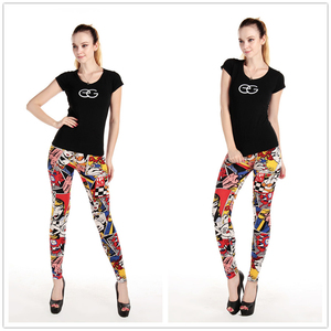 Leggings pour femmes à imprimé de bande dessinée, longueur intégrale, taille élastique, extensibles, tricotés en spandex et polyester, décontractés, toutes saisons - Product Image 1