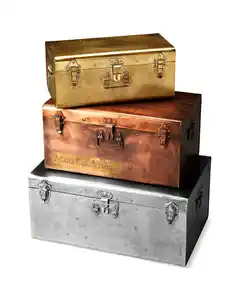 Trunk Wholesale American style Antique Brown Metal trunk luxurious vintage Metal home storage trunks