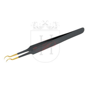 Pinzas para extensión de pestañas de medio volumen, Punta dorada y negra, extensión de pestañas de acero inoxidable, pinzas semiredondas - Product Image 1