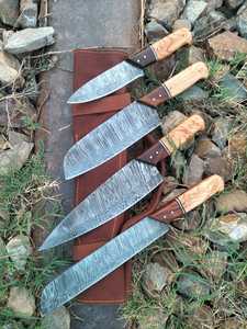 Juego de cuchillos de cocina forjados de Damasco profesional, mango de madera, juego de cuchillos de bloque impreso OEM personalizado, juego de cuchillos profesional - Product Image 4