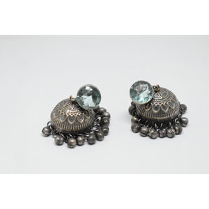 Pendientes de aro tipo jhumka ghungro de latón con incrustaciones de piedras, estilo indio, imitación plata, última moda, venta al por mayor, para mujeres y niñas. - Product Image 2
