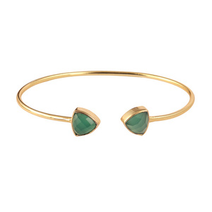 Factory Direct Sales Trillion Shaped Faceted Green Onyx <b>Bracelet</b> Gold Filled Jewelry Special Design Adjustable <b>Bangle</b> <b>Bracelet</b> - Product Image 3