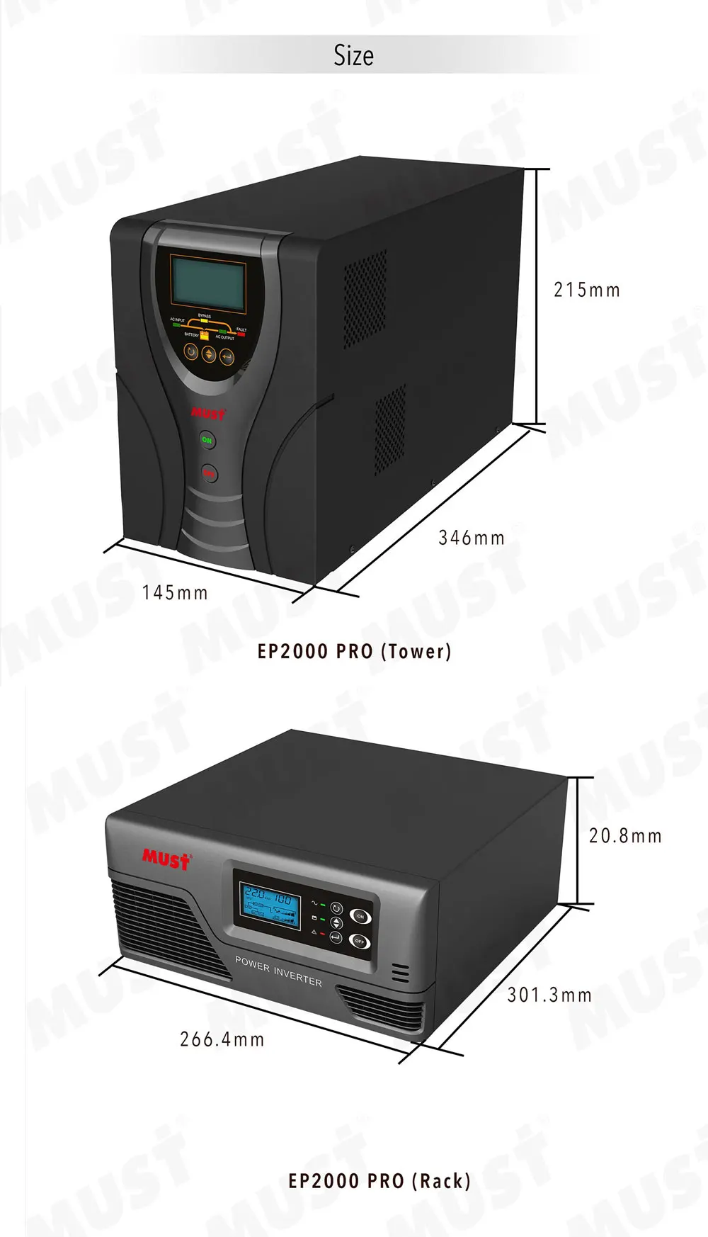 MUST EP 2000 PRO Series 300W 600W 800W 1KW 2.1KW power inverter cost effective inverter userfriendly installnation and setting