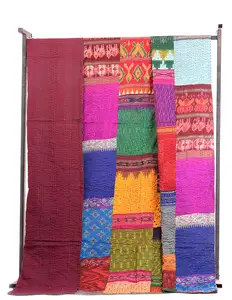 Colcha de seda Kantha de algodón Vintage, colcha Reversible de retazos, cubierta de Manta, Gudri, ropa de cama