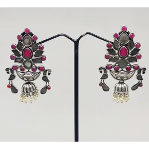ต่างหู Jhumka ต่างหูหินทำด้วยมือเงินเหมือน - Product Image 1