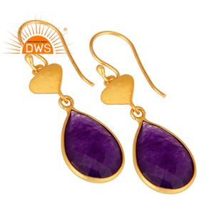Pendientes colgantes de Aventurina púrpura, juego de bisel de piedras preciosas, mejor fabricante de joyería de plata India - Product Image 2