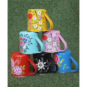 Wholesale lot of Artistic Hand Painted floral print Enamelware stainless steel Mugs from Kashmir