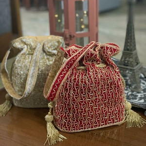 MODERN POTLI BAG BEAUTIFUL PEARL WORK LATCAN & ZARI EMBROIDERY ON SILK FABRIC FOR PARTY & <b>WEDDING</b> @ 2022 - Product Image 1