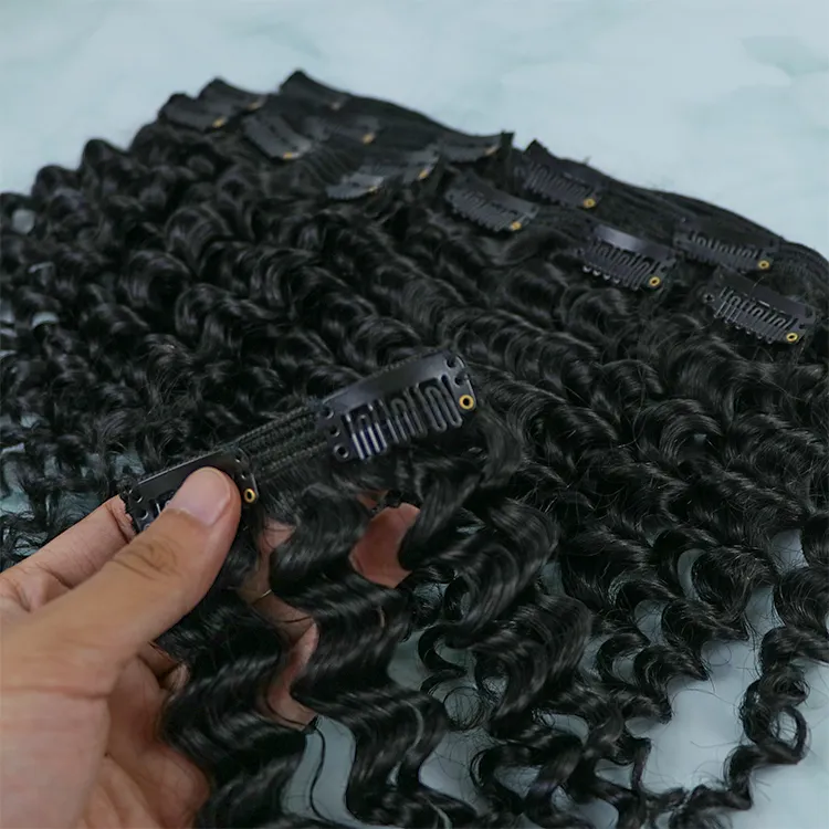 200 그램 도매 인간의 머리 확장 클립 아프리카 곱슬 원시 처녀 자연 클립 머리 확장