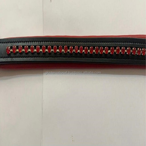 Banda de cuero hecho a mano para cejas de caballo, relleno suave rojo, cristales grandes bajos, ostentosos en todos los tamaños y formas personalizados - Product Image 3