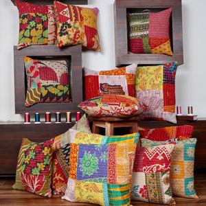 Patchwork Indian Cotton Kantha <b>Cushion</b> Cover Multi Color Bedcover <b>Cushion</b> Vintage Kantha <b>Cushion</b> Cover - Product Image 5