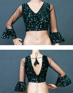 Blusa de estilo indio para mujer, blusa de trabajo con bordado de secuencia, ropa de fiesta de diseñador de boda - Product Image 4