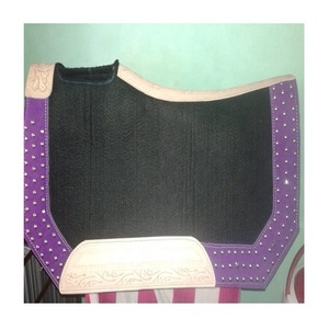 Almohadilla de fieltro de lana occidental para caballo, con ribete morado y blanco, y tachuelas SS, OEM - Product Image 2