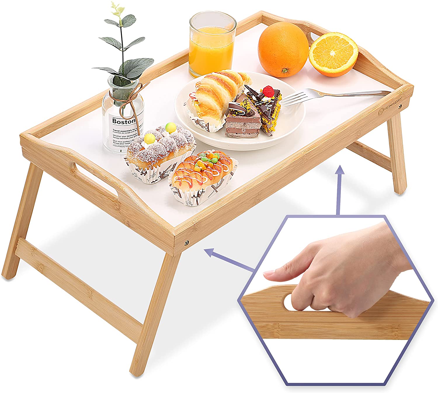Bamboo Wooden Folding Bed Breakfast Table Coffee Serving Tray With Foldable Leg
