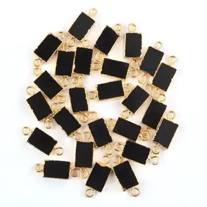Connecteurs en Onyx noir naturel de forme rectangulaire, petits breloques en tranches, pour pendentif plaqué or, connecteurs DIY, bricolage - Product Image 1