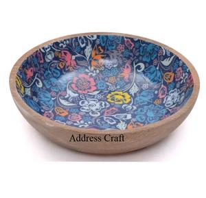 Bol de service en bois imprimé autocollant en émail à texture naturelle bol à fruits décor à la maison bol à dîner créatif assiettes pour la cuisine utilisée - Product Image 5