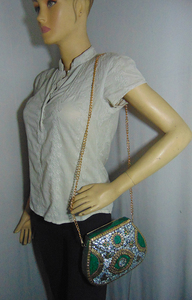Ethnic Clutch <b>Vintage</b> Bag Handmade Metal Bag Mosaic Stone Purse Shell Bag Hand Clutch <b>Handbag</b> for Women From Clutches - Product Image 5