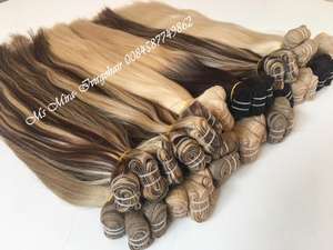 Extensión de cabello liso sedoso Camboyano con cutículas completas de doble trama hecha a máquina Tejido de cabello humano Rubio - Product Image 4