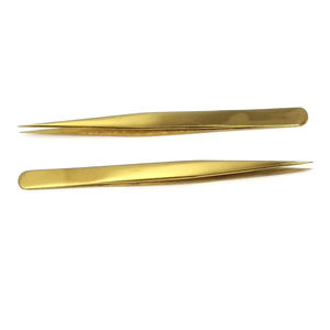 Pinzas para Extensión de Pestañas Golden Caesar, Acero Inoxidable Profesional, Puntas Dentadas y Lisas, Agarre Perfecto, 13mm de Largo - Product Image 1