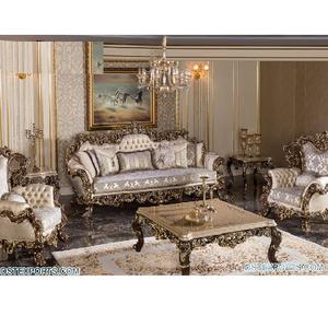 Juego de Sofás de Madera de Teca Moderna con Acabado Metálico Dorado de Estilo Vintage, Muebles de Lujo con Tamaño Personalizado - Product Image 1