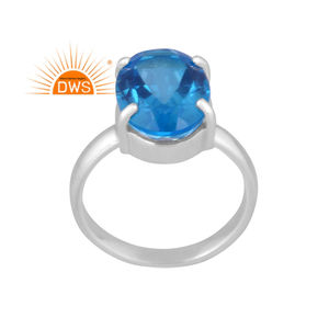 925สเตอริงเงินธรรมชาติสวิสสีฟ้าบุษราคัมหินควอตซ์อัญมณีวางซ้อนกันได้สำหรับผู้หญิงเครื่องประดับ - Product Image 1